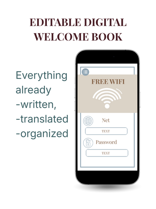 English digital welcome book for Airbnb hosts - editable in Canva - AQ Digital