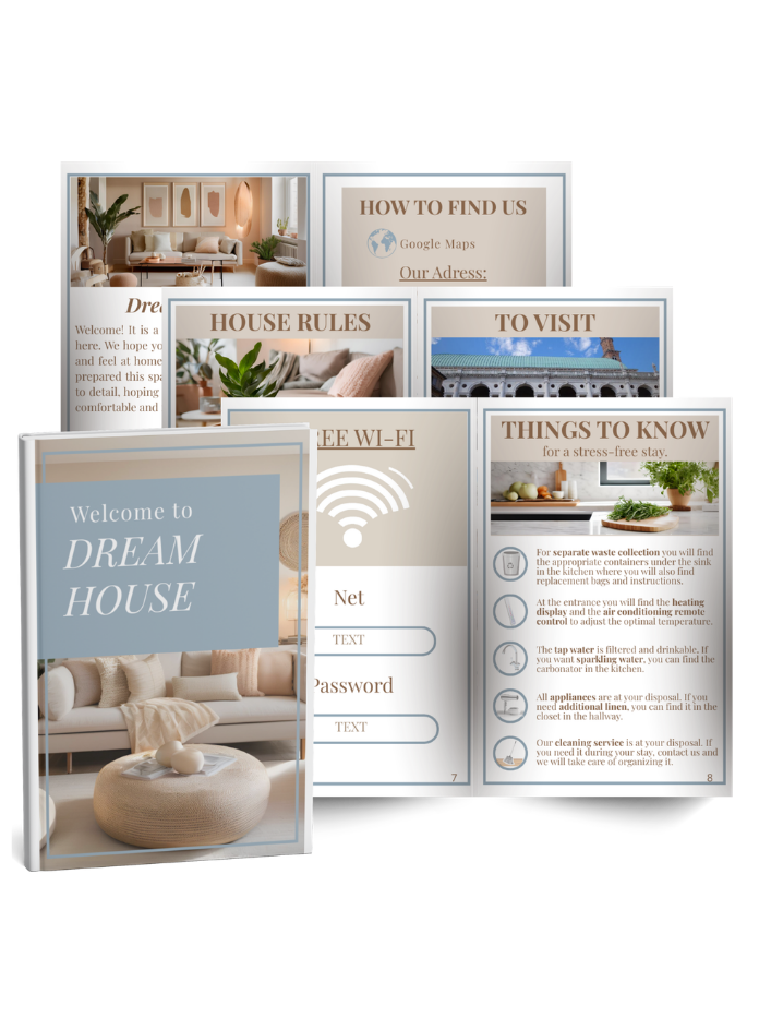 Printable welcome book for Airbnb hosts - English and Italian versions - AQ Digital