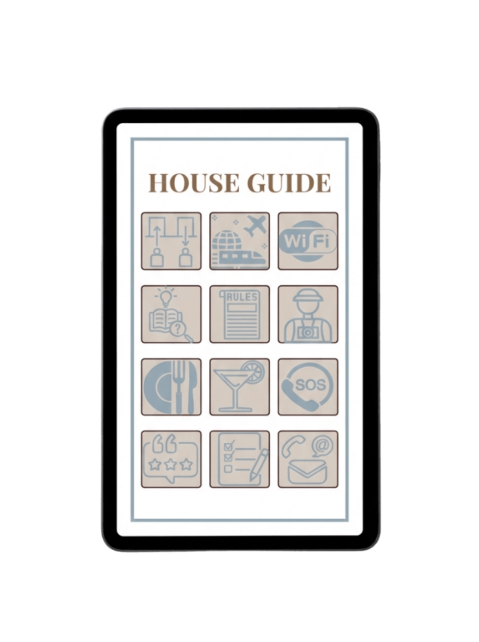 AQ Digital welcome book interface displayed on a tablet screen