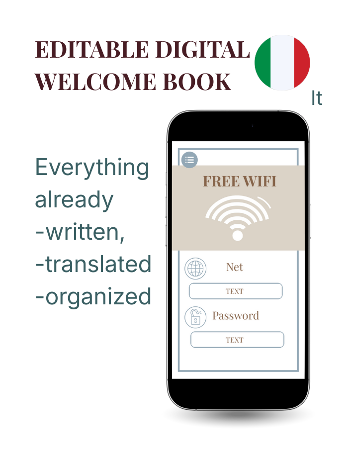 Italian digital welcome book for Airbnb hosts - editable in Canva - AQ Digital